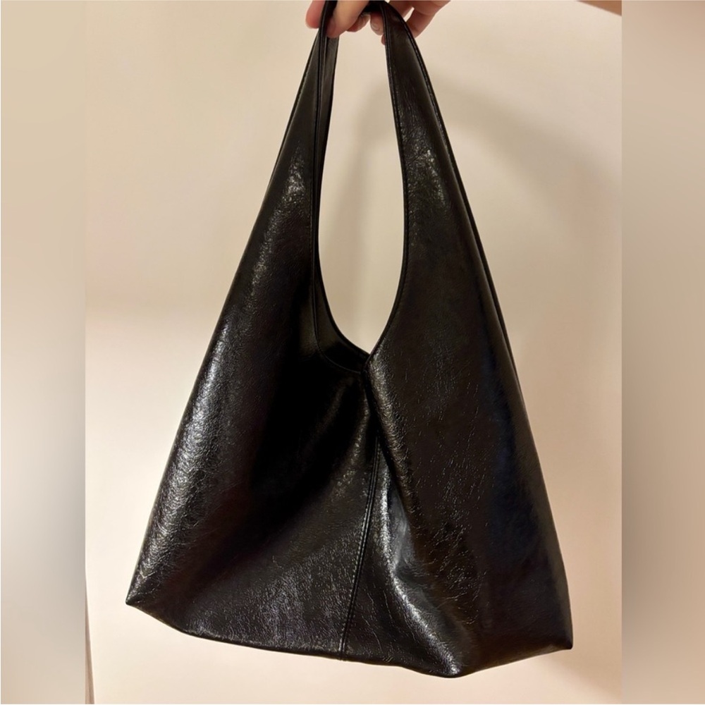 Elegant Black Faux Leather Tote Bag